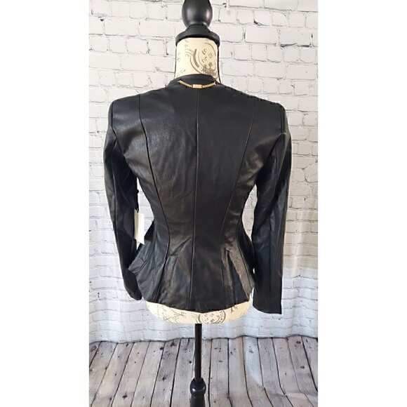 DKNY Black Collarless Faux Leather Jacket/NWOT, Size OP - Picture 3 of 5
